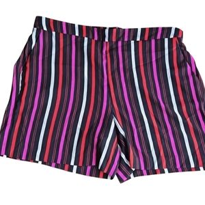 Halogen Lucinda Striped Pull On Shorts, Black Pink Red White, Size 1, XL
